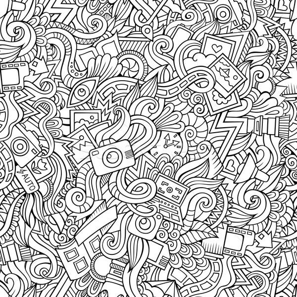 Cartoon hand-drawn doodles of photography  seamless pattern Stock photo © balabolka