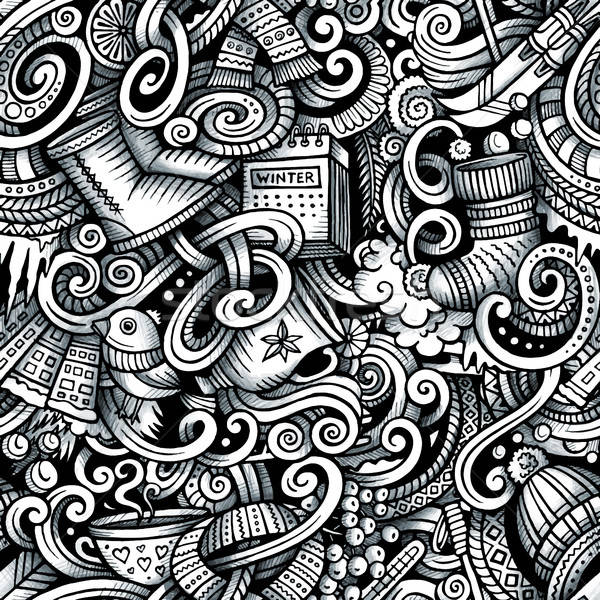 Cartoon doodles Winter season trace seamless pattern Stock photo © balabolka