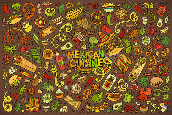 Gryzmolić cartoon zestaw meksykańskie jedzenie obiektów kolorowy Zdjęcia stock © balabolka