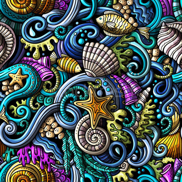 Stock photo: Cartoon doodles under water life seamless pattern
