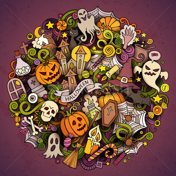 Cartoon vecteur dessinés à la main doodle halloween cercle Photo stock © balabolka