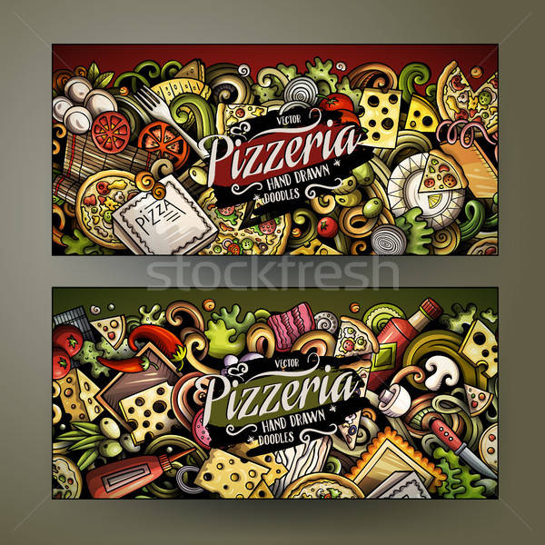 Cartoon cute colorful vector hand drawn doodles Pizzeria banners Stock photo © balabolka