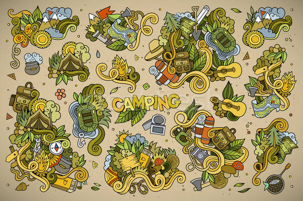 Camping nature symboles objets dessinés à la main [[stock_photo]] © balabolka