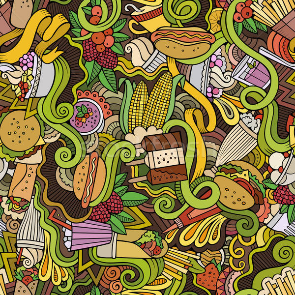Desen animat fast food colorat detaliat Imagine de stoc © balabolka
