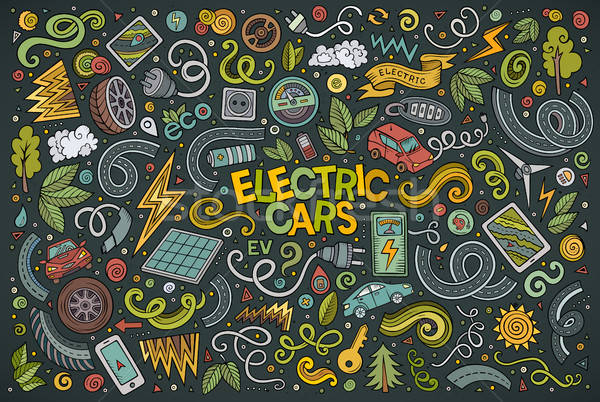 Colorful vector doodle cartoon set of Electric cars objects Stock photo © balabolka