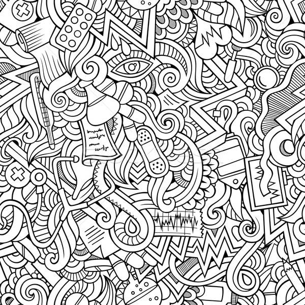 Cartoon hand-drawn doodles of medical seamless pattern Stock photo © balabolka