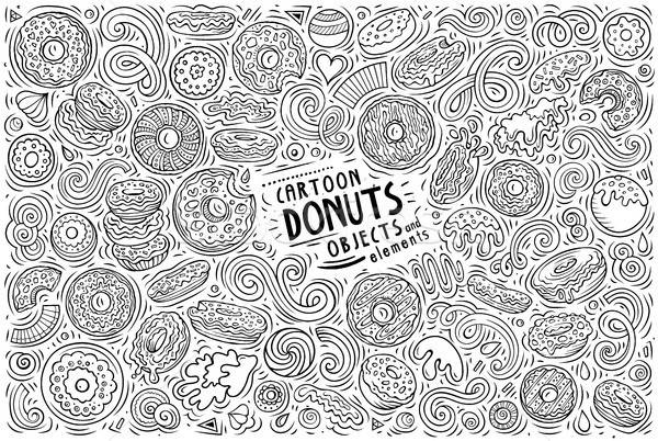 Vektor Doodle Karikatur Set Donuts Objekte Stock foto © balabolka