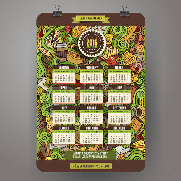 Doodles cartoon Fast food Calendar 2016 year design Stock photo © balabolka