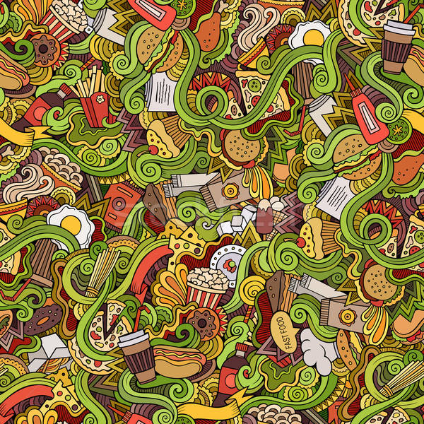 Seamless doodles abstract fast food pattern Stock photo © balabolka