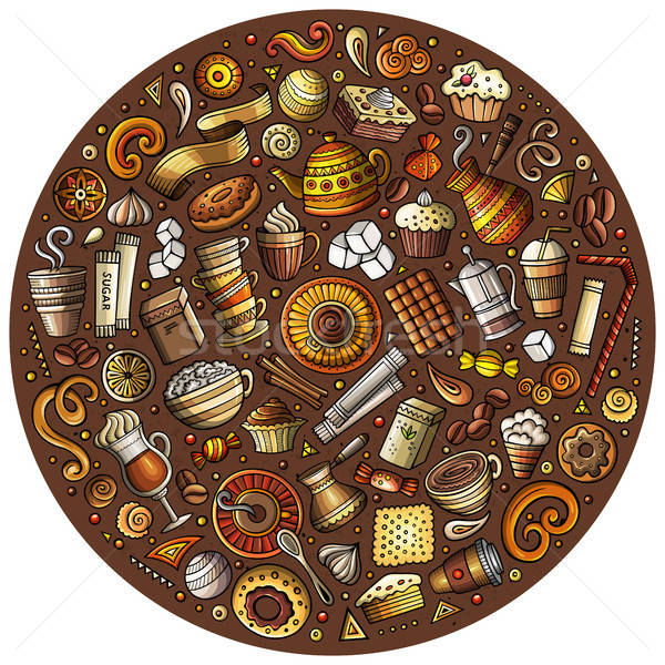 Set of Coffee cartoon doodle objects, symbols and items Stock photo © balabolka