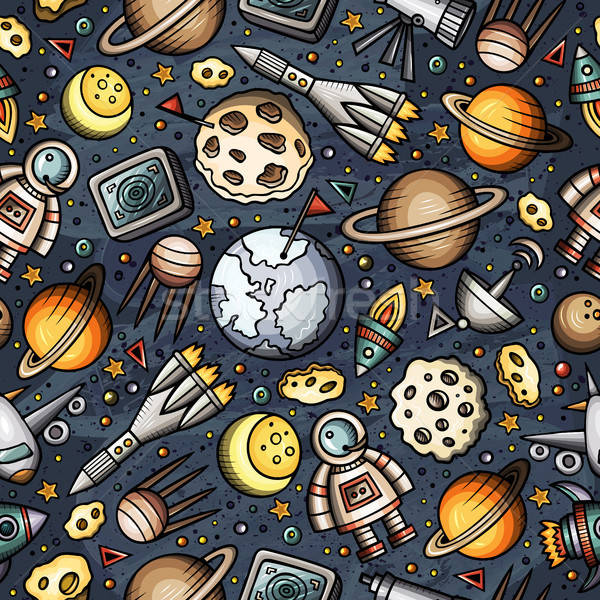 Cartoon hand-drawn space, planets seamless pattern Stock photo © balabolka