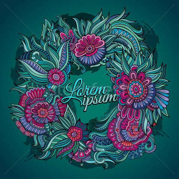 Foto stock: Vector · verano · corona · tarjeta · flores · hojas