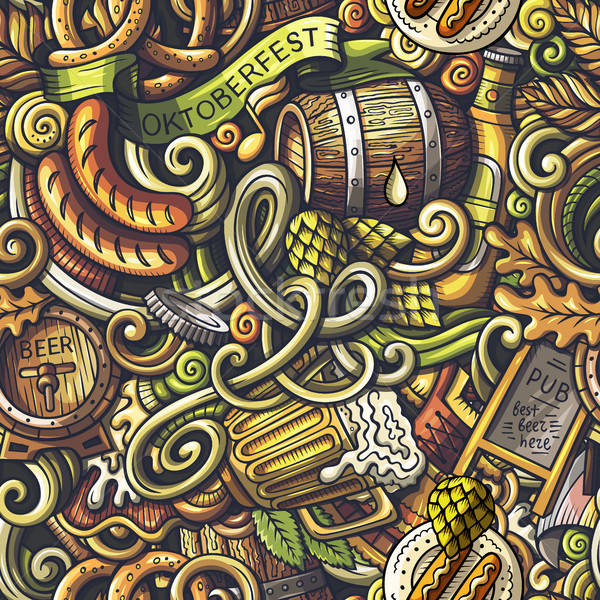 Cartoon cute doodles Octoberfest seamless pattern Stock photo © balabolka