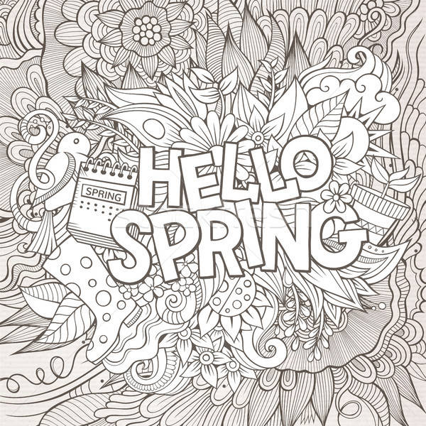 Stock photo: Cartoon cute doodles hand drawn Hello Spring illustration
