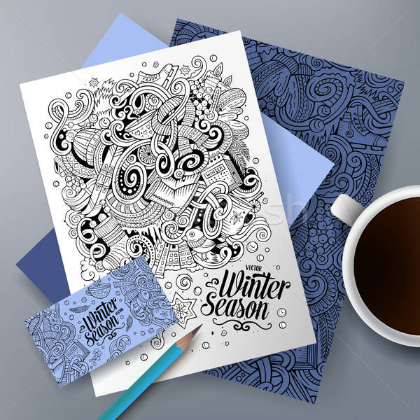 Cartoon vector doodles Winter corporate identity set Stock photo © balabolka