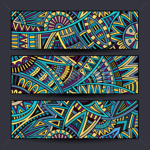 Abstract vector ethnic pattern cards set Stock photo © balabolka