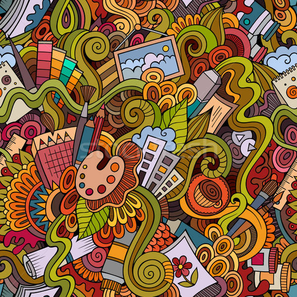 Stock photo: Cartoon vector art and craft seamless pattern
