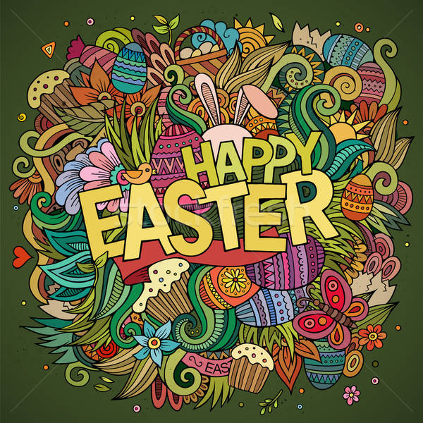 Stock photo: Cartoon hand-drawn doodles Happy Easter background