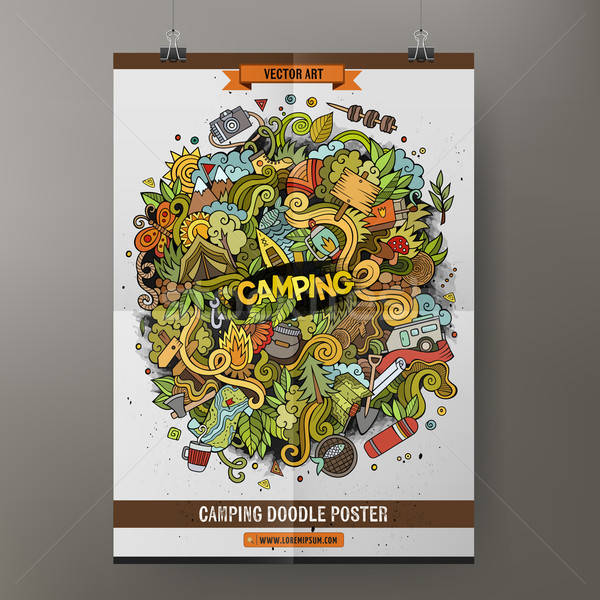 Stockfoto: Cartoon · vector · kamp · doodle · poster · sjabloon