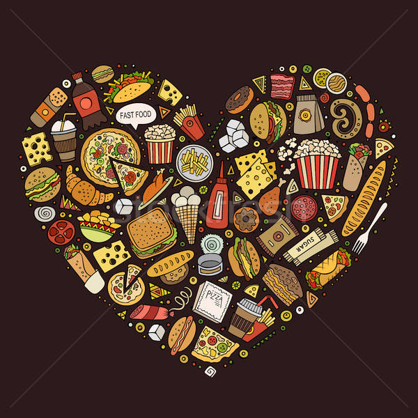 Stock photo: Line art vector set of Fast Food items