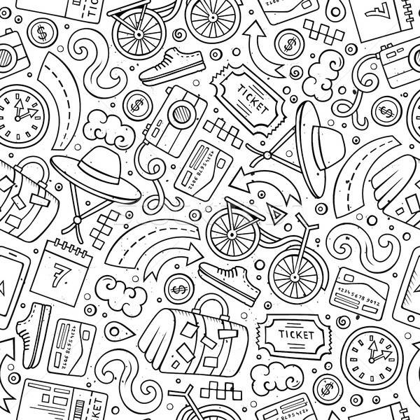 Cartoon Traveling seamless pattern with lots of objects Stock photo © balabolka