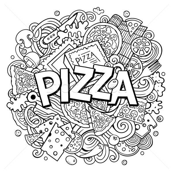 Cartoon cute doodles Pizza word Stock photo © balabolka