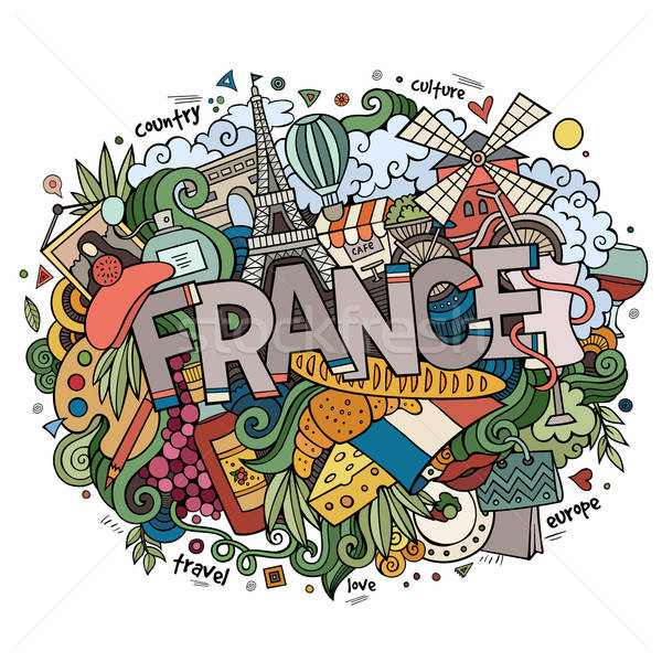 France country hand lettering and doodles elements Stock photo © balabolka