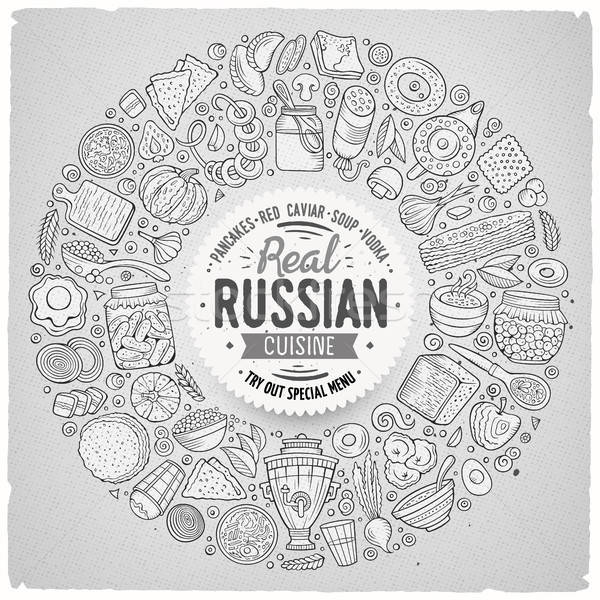 Vector ingesteld russisch voedsel cartoon doodle Stockfoto © balabolka