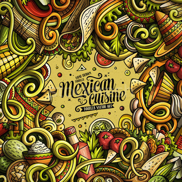 Cartoon meksykańskie jedzenie bazgroły ramki projektu cute Zdjęcia stock © balabolka