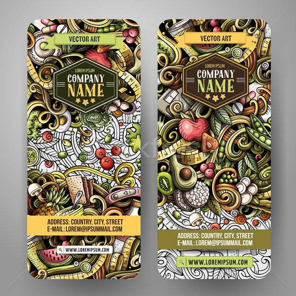 Cartoon cute colorful vector hand drawn doodles Diet food vertical banners Stock photo © balabolka