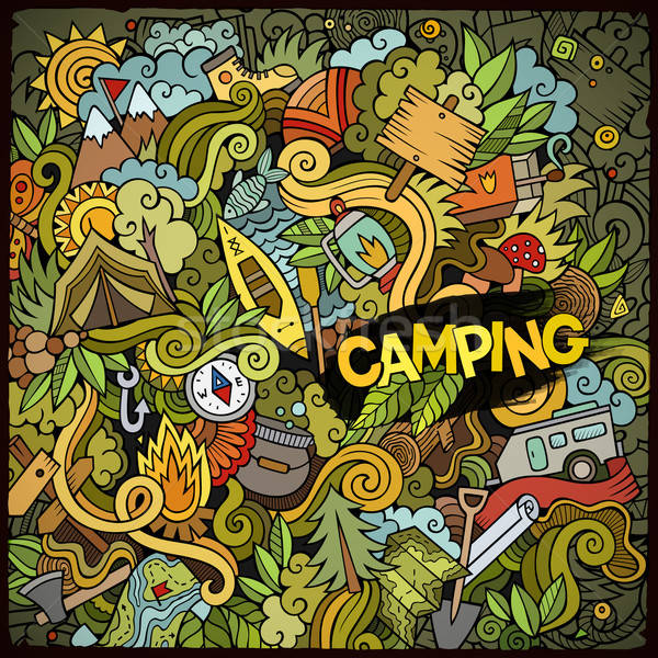 Cartoon camp illustration camping coloré [[stock_photo]] © balabolka