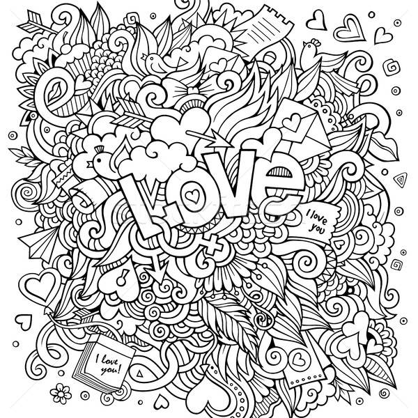 Love hand lettering and doodles elements sketch background Stock photo © balabolka