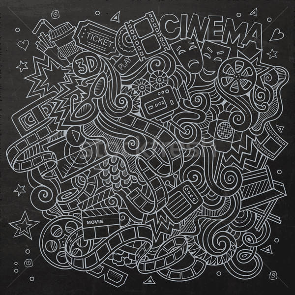 Stock photo: Cartoon vector hand-drawn Cinema Doodle. Sketchy design