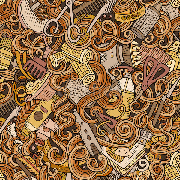 Cartoon cute doodles hairdressing salon seamless pattern Stock photo © balabolka