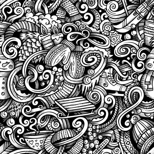 Cartoon doodles Winter season trace seamless pattern Stock photo © balabolka