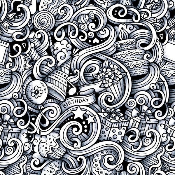 Cartoon hand-drawn doodles birthday theme seamless pattern Stock photo © balabolka