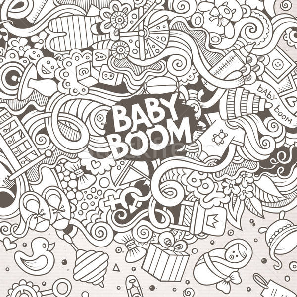 Cartoon vector doodles baby boom frame Stock photo © balabolka