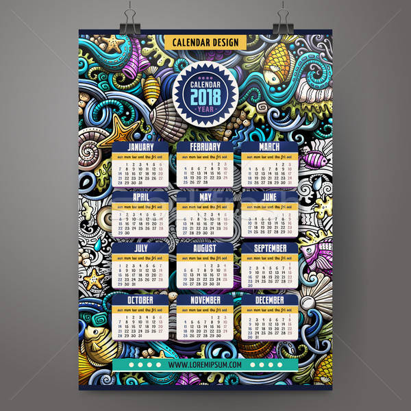 Cartoon doodles Underwater life 2018 year calendar template Stock photo © balabolka