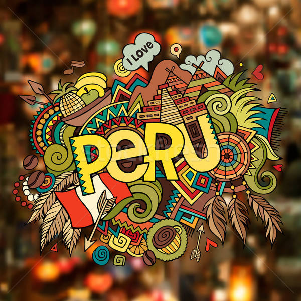 Peru hand lettering and doodles elements background. Stock photo © balabolka