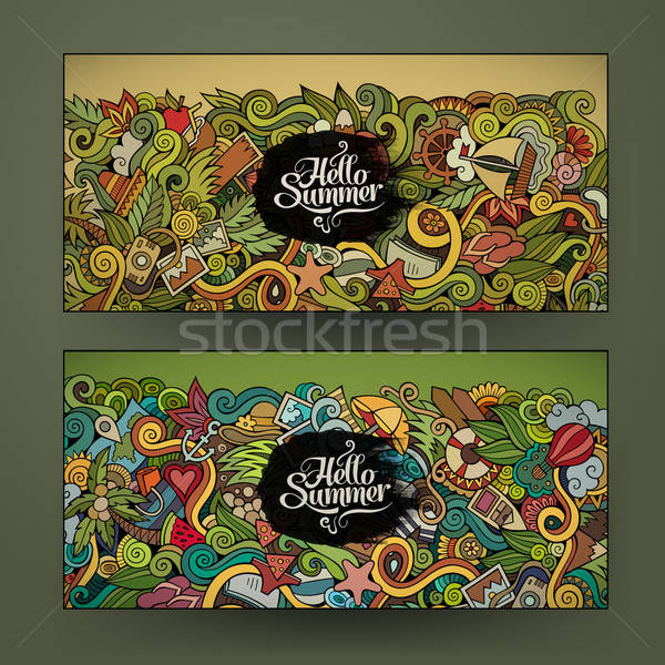 Vector Banner Templates Set With Doodles Summer Theme Vector
