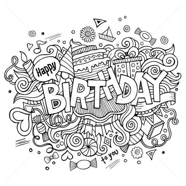 Stock photo: Birthday hand lettering and doodles elements background