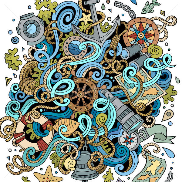 Rajz aranyos firkák kézzel rajzolt tengerészeti illusztráció Stock fotó © balabolka