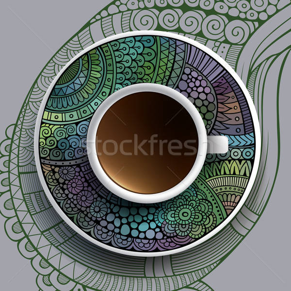 Cup of coffee and hand drawn ornament Stock photo © balabolka