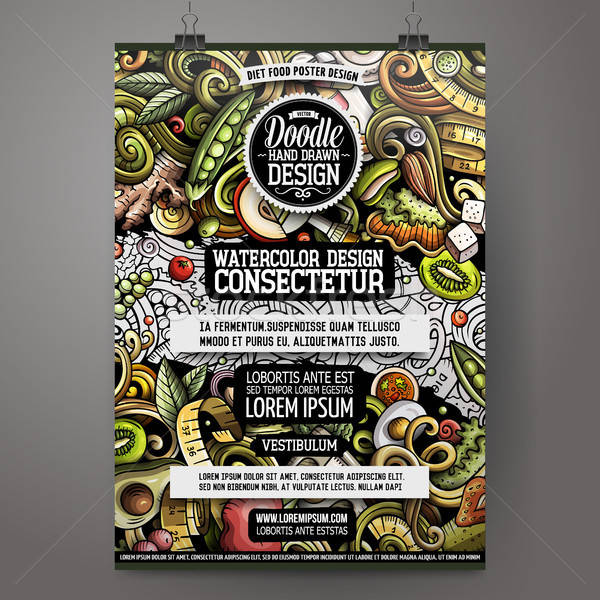 Cartoon hand drawn doodles Diet food poster design Stock photo © balabolka