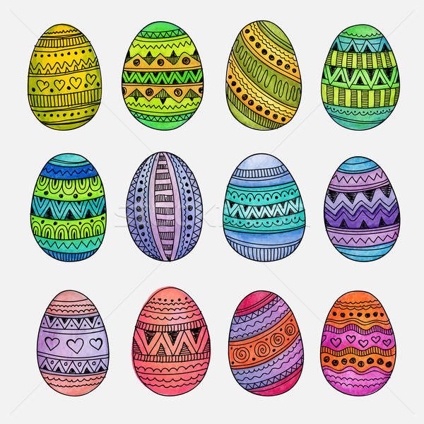 Stock photo: Watercolor ornamental Easter eggs set