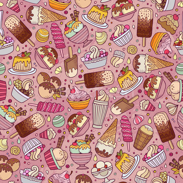 Cartoon hand-drawn ice cream doodles seamless pattern Stock photo © balabolka