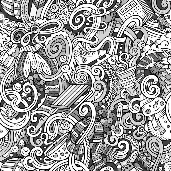 Cartoon doodles Winter season seamless pattern Stock photo © balabolka