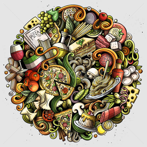 Desen animat vector Italiană produse alimentare ilustrare colorat Imagine de stoc © balabolka