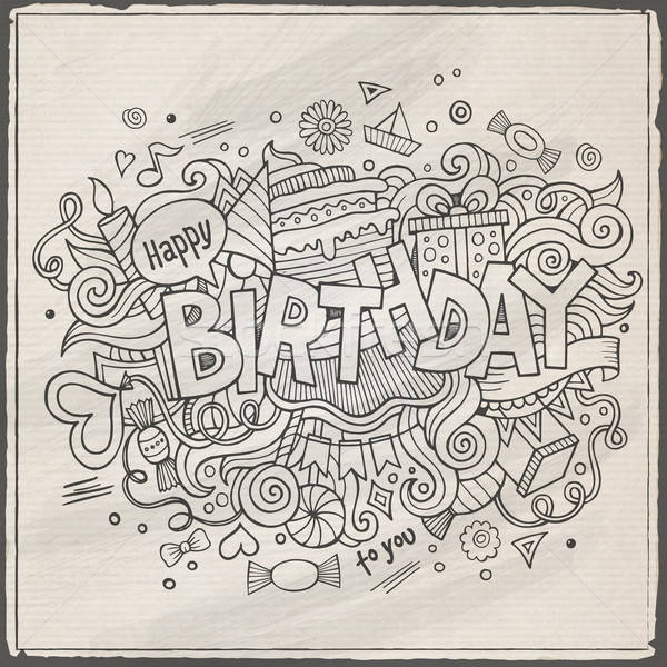 Birthday hand lettering and doodles elements background Stock photo © balabolka