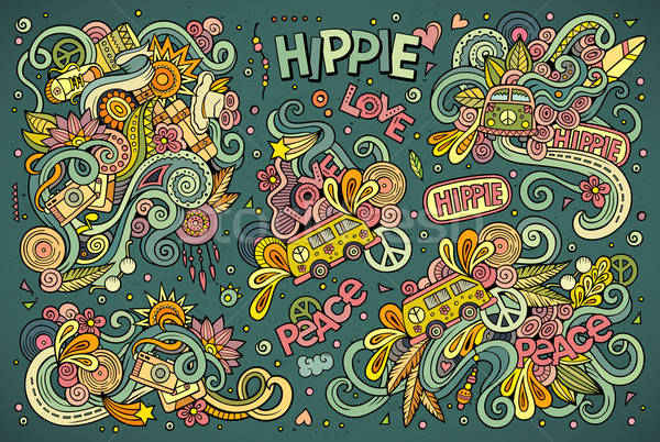 Renkli ayarlamak hippi nesneler vektör Stok fotoğraf © balabolka